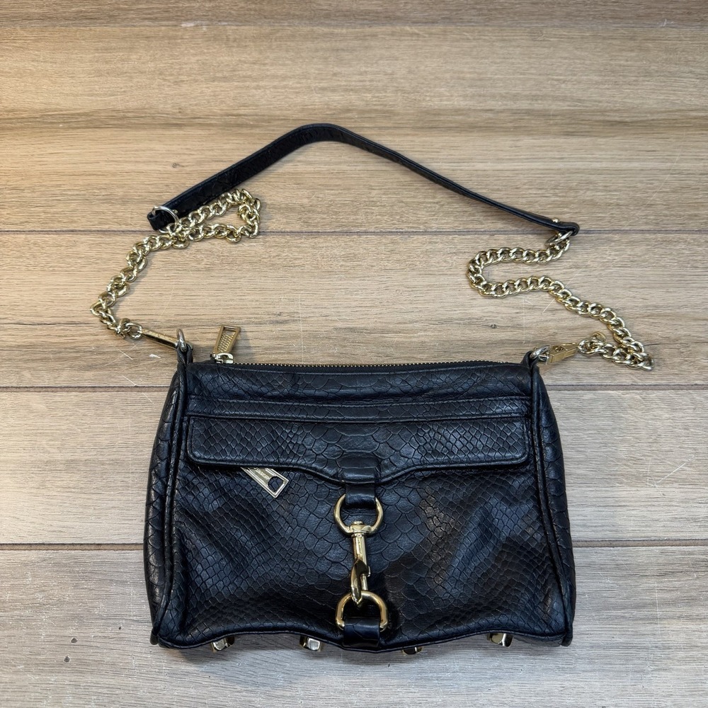 Rebecca Minkoff Mini M.A.C Black Leather Snakeskin Crossbody Bag Edgy Y2K Style